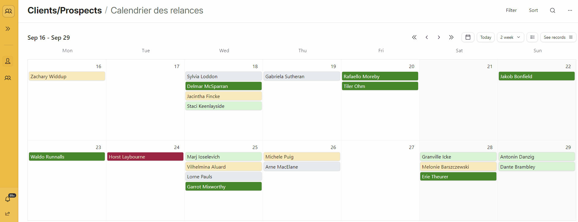 Calendrier des relances